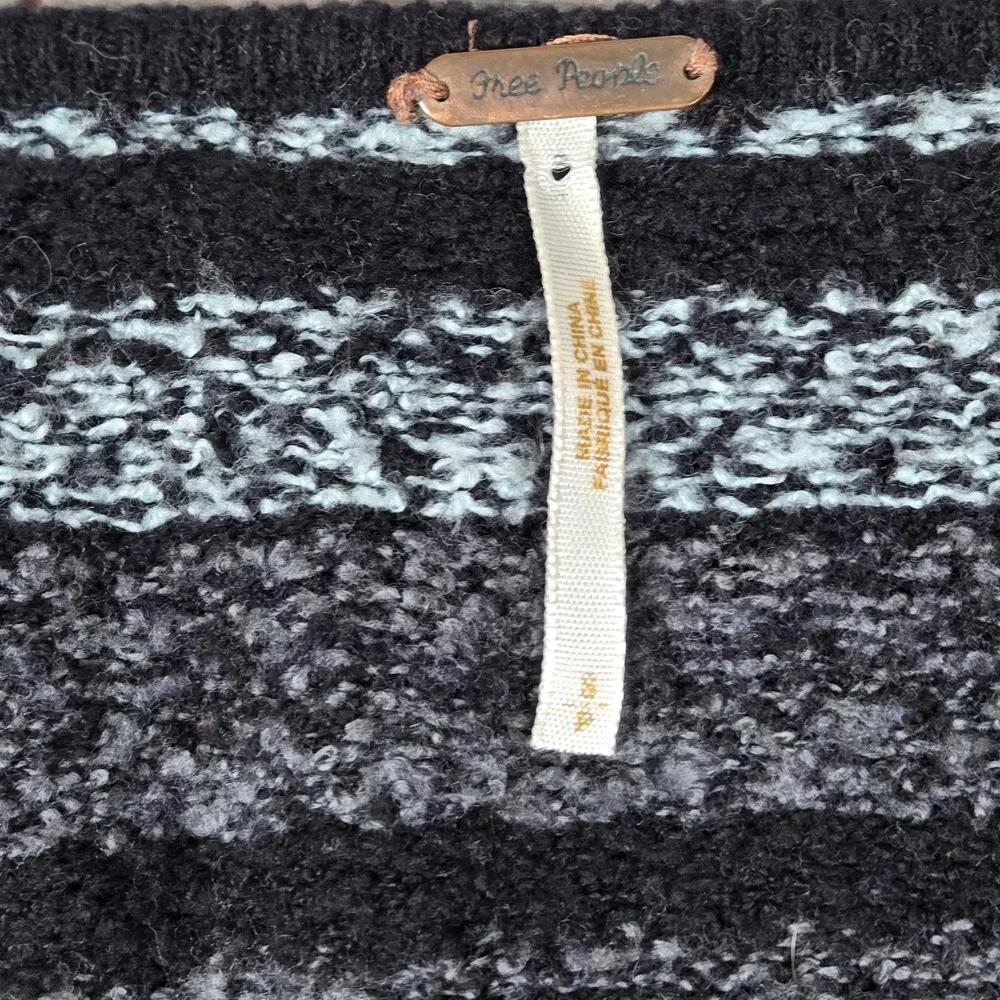 Free People Black Blue Gray Striped Long Sleeve Fitted Mini Sweater Dress Size S